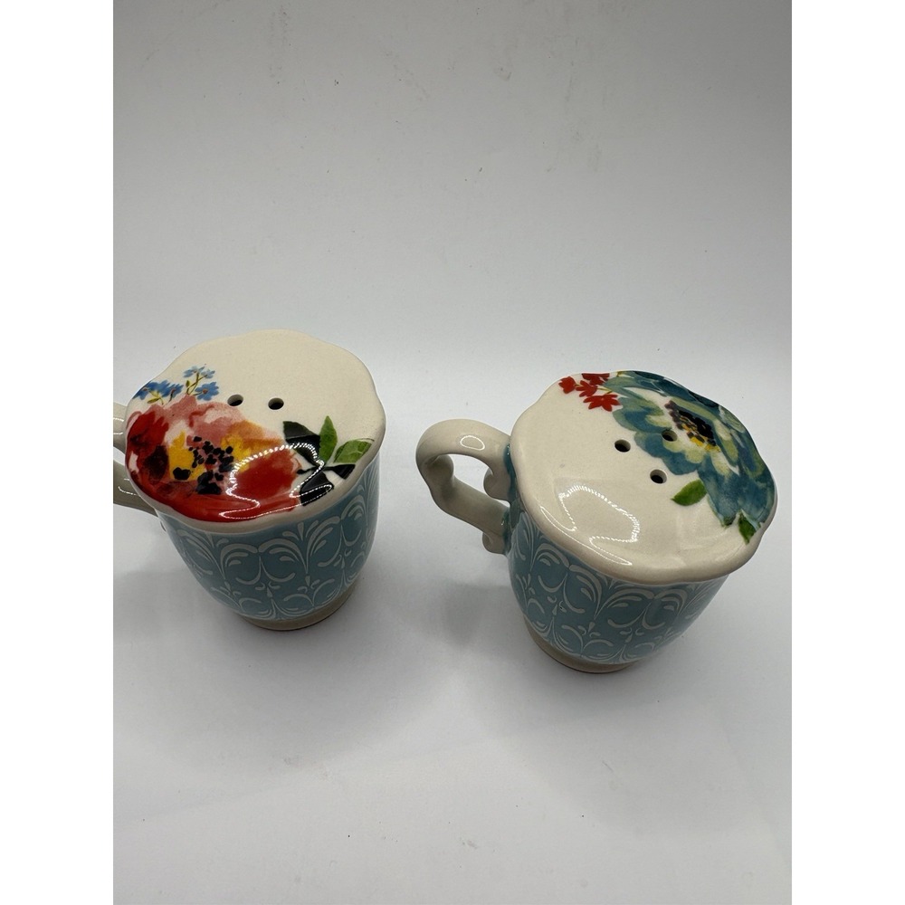 Pioneer Woman Melody Teacup  Ceramic Salt & Pepper Shaker Set - Picture 2 of 7